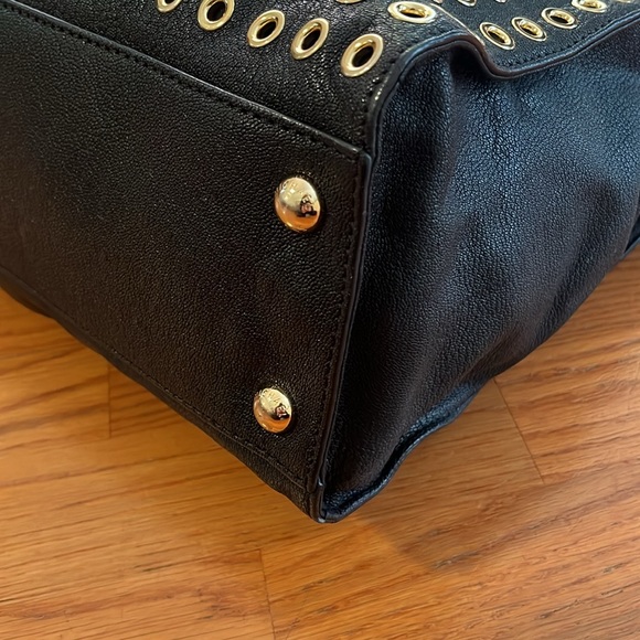 Black Leather Michael Kors Hamilton North South Tote with Gold Grommet Detailing - Picture 8 of 9